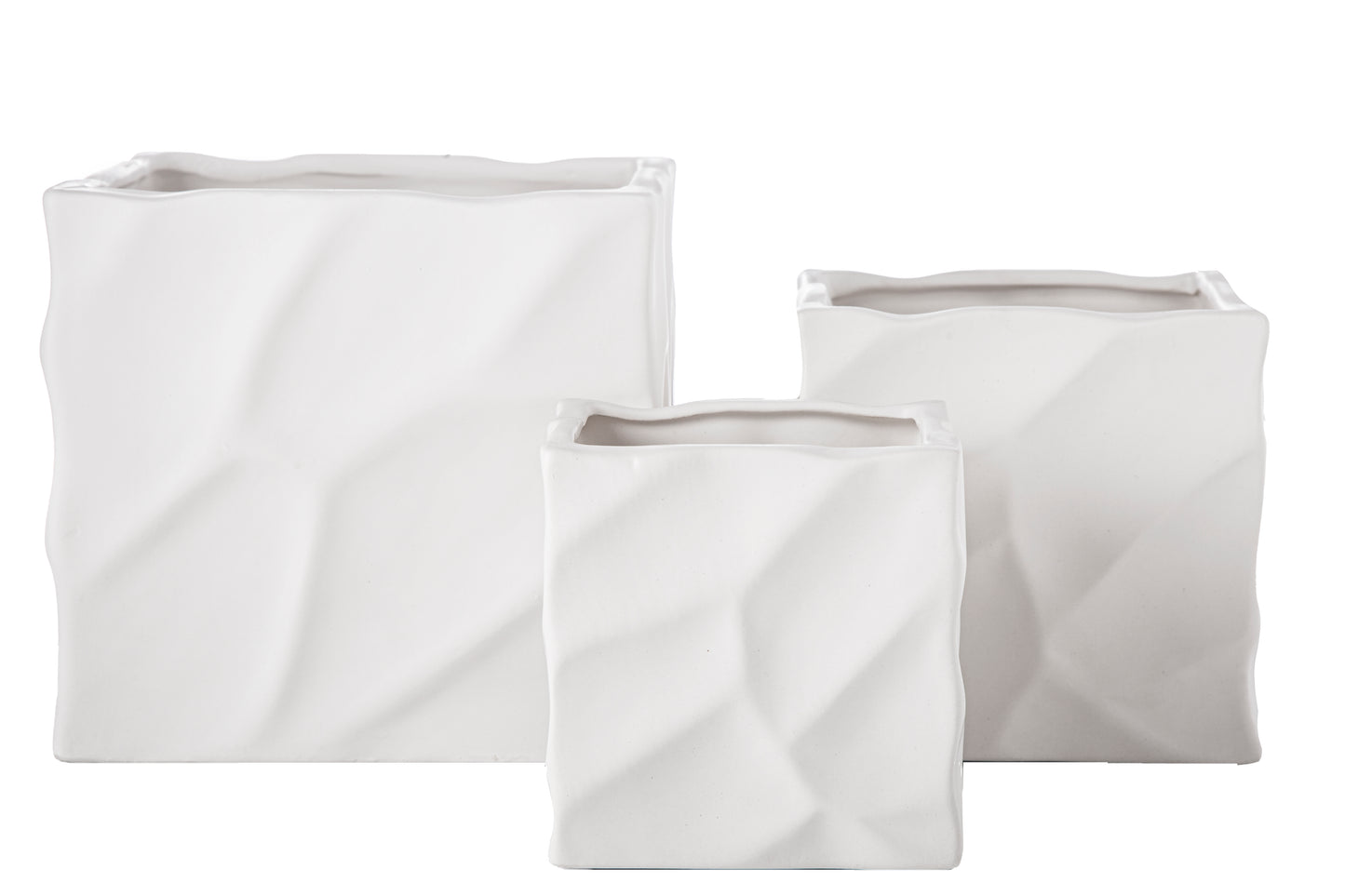 Ceramic Square Pot Matte Finish White-7.00"H -245