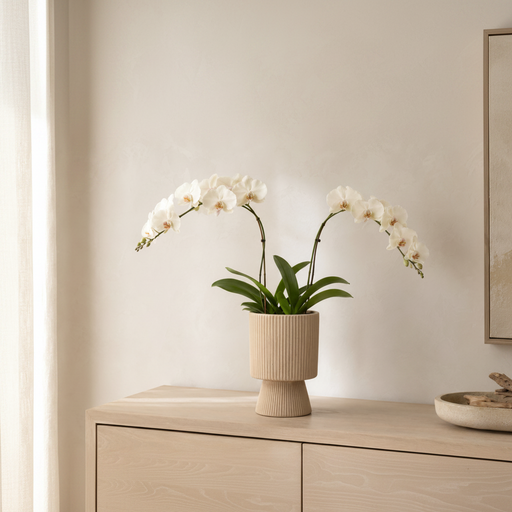 Oksana Ribbed Stoneware Vase with Tapered Pedestal Base