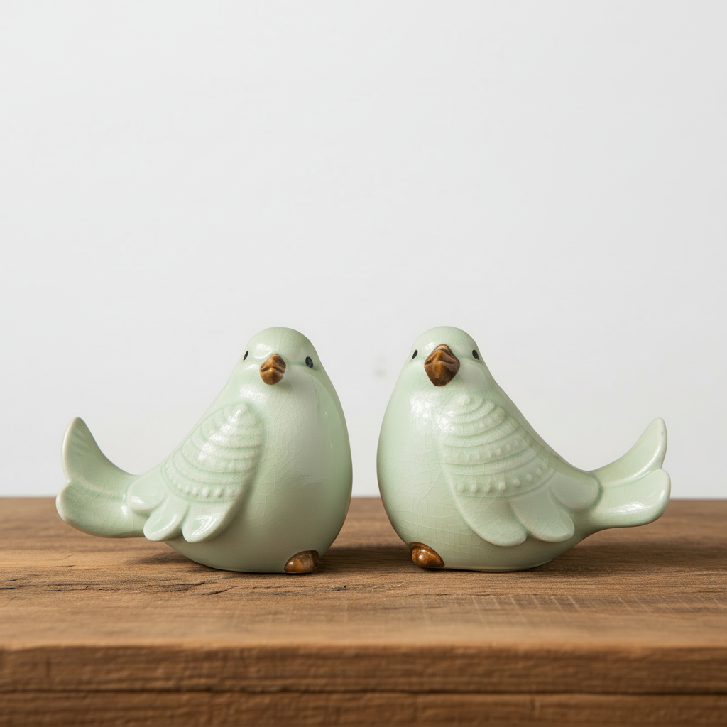 Yannel Gloss Green Cardinal Figurines (Set of 2)