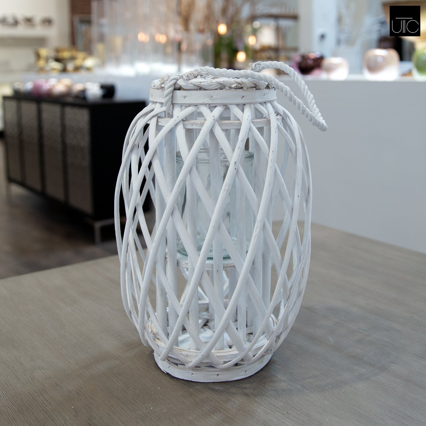 Yuli Bamboo Lantern with Rope Handle and Glass Candle Holder Insert