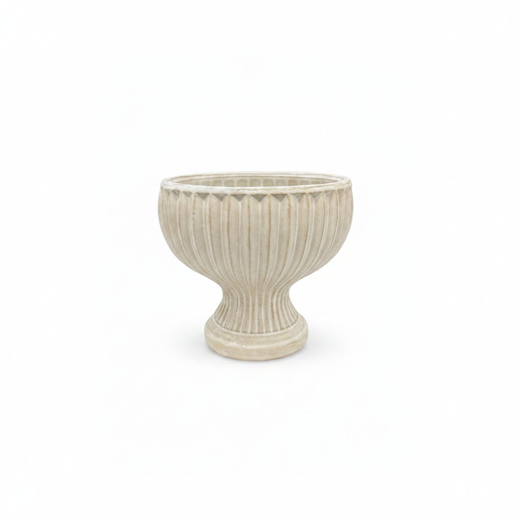 Beige textured vase on a white background