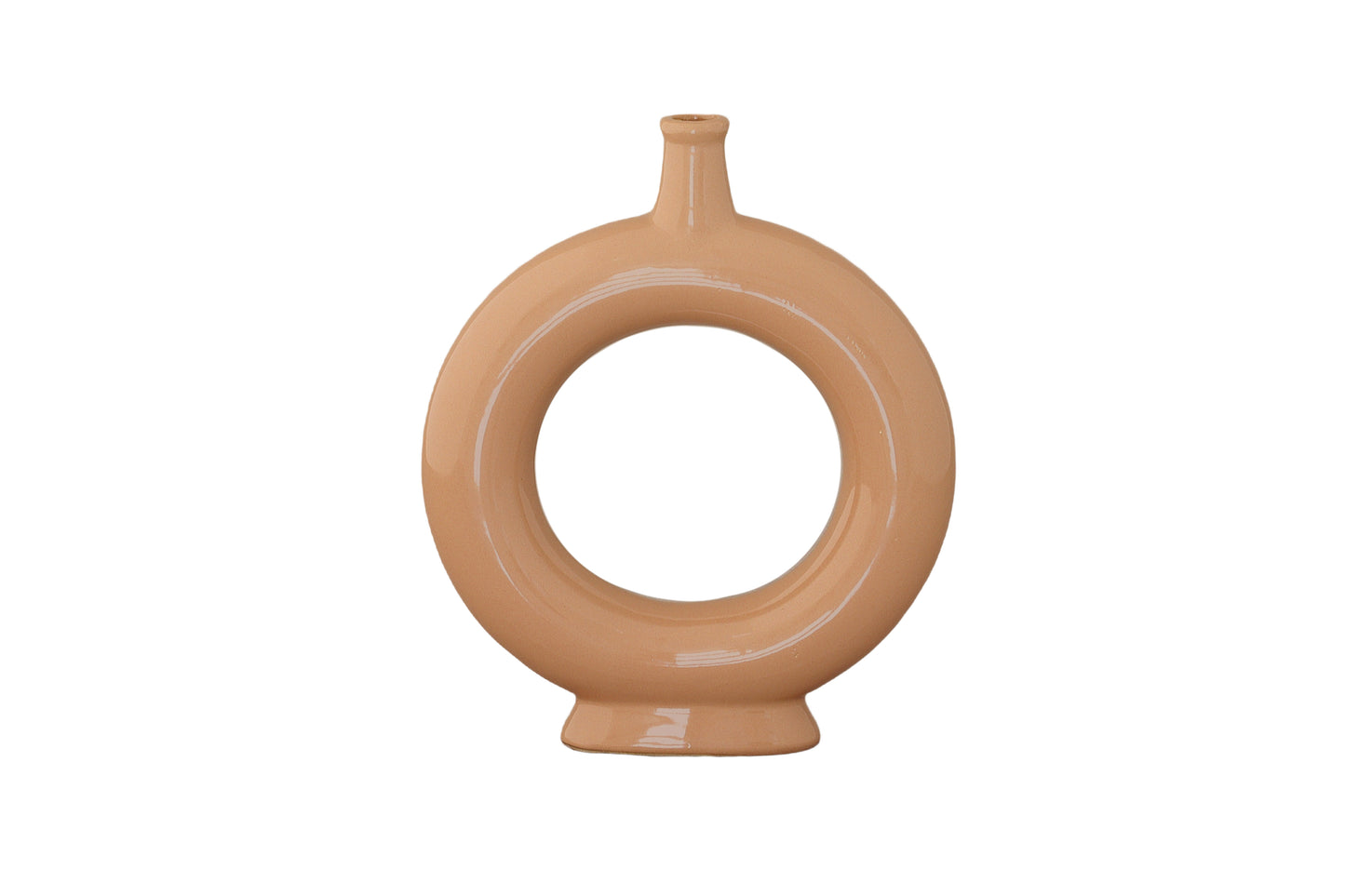 Ceramic Oval Ring Vase Gloss Finish Peach