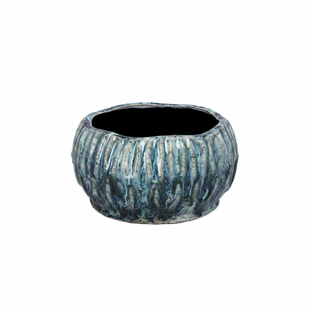 Shui Fluted Ceramic Planter with Organic Wide Opening