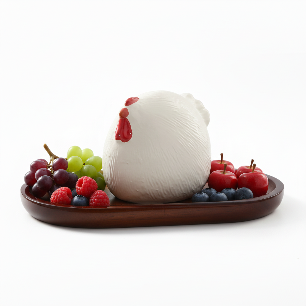 Giulia Ceramic Round Hen Figurine with Red Accents