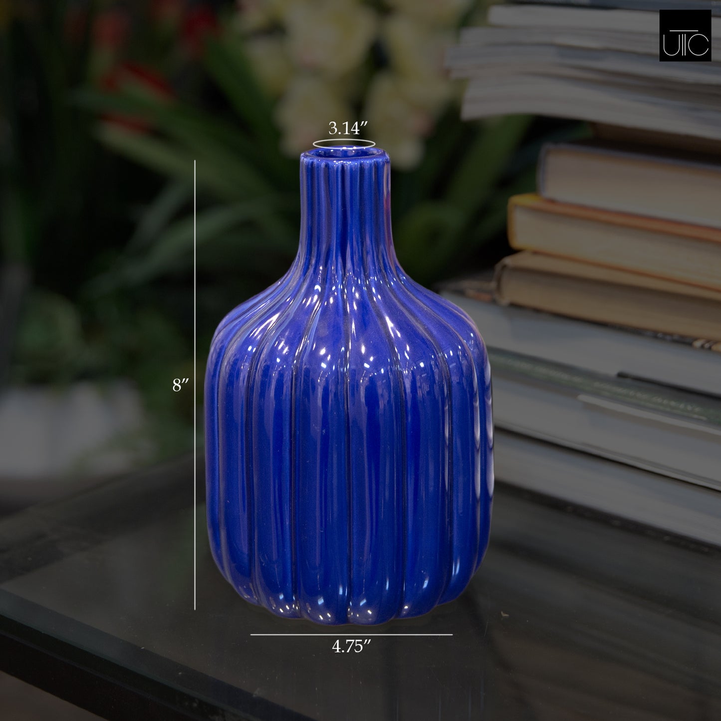 Leila Ceramic Bottle Vase with Embossed Column Design