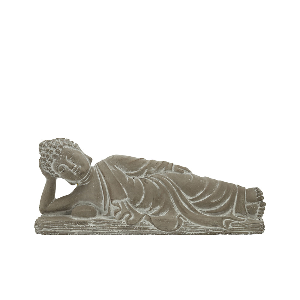 Jamarni Cement Side Lying Buddha Figurine with Hand on Head