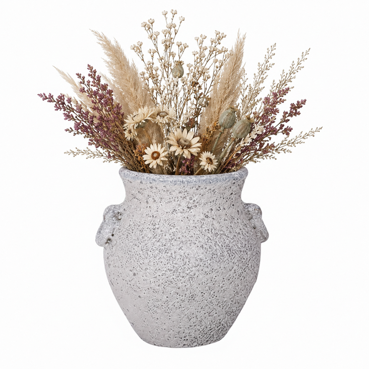 Silvania Ceramic Lava Texture Amphora Urn Vase with Decorative Loop Handles