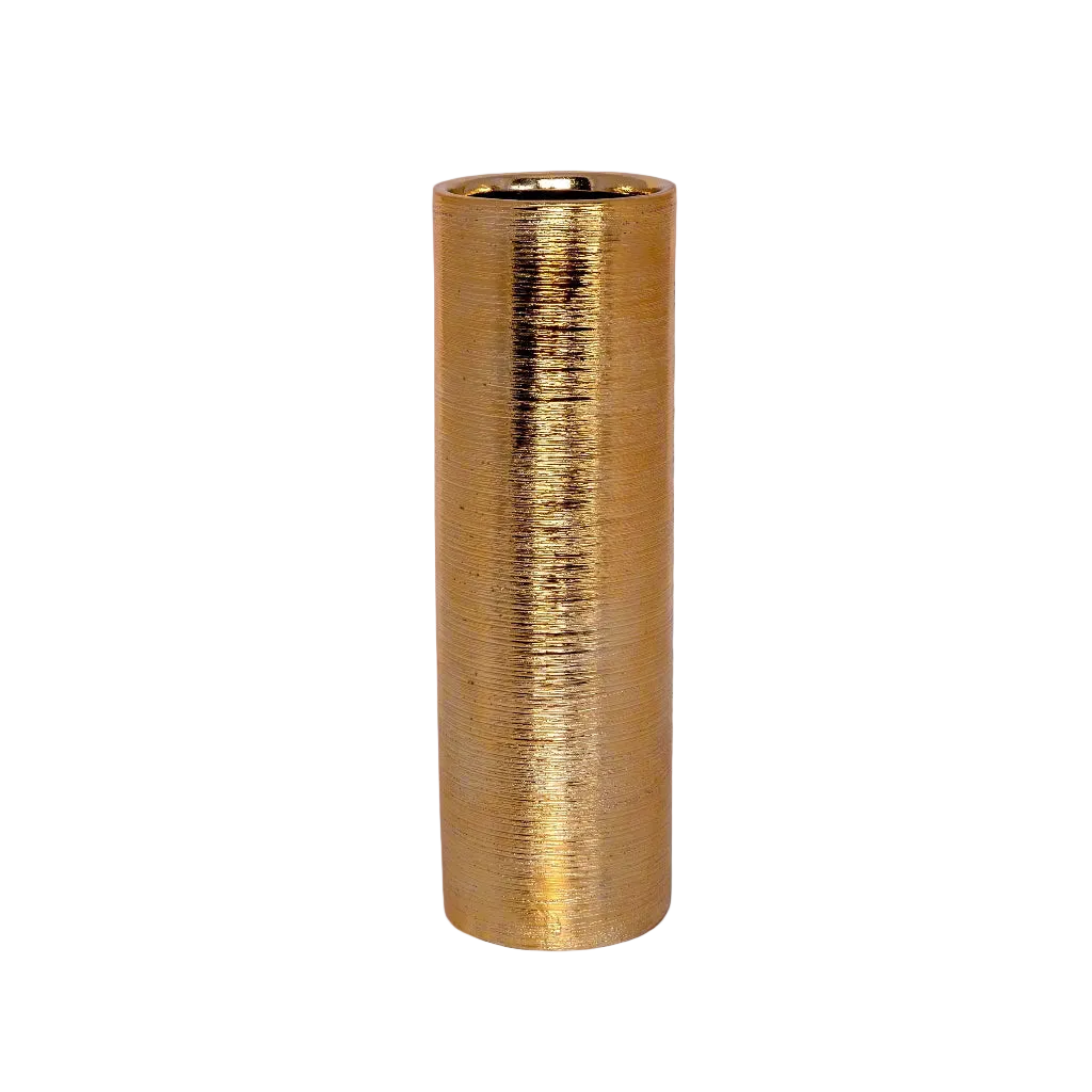 Gold cylindrical vase on a white background