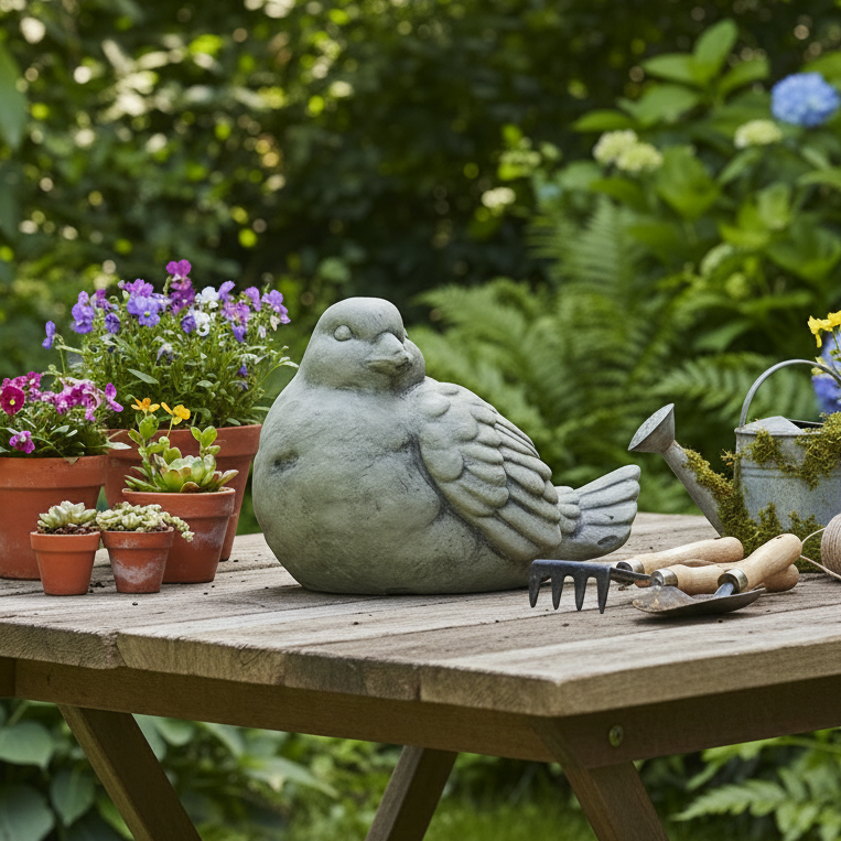 Lorne Cement Sitting Bird Figurine
