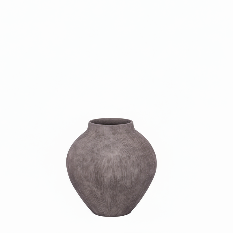 Pavati Handcrafted Egg-Shaped Terracotta Vase with Ribbed Texture