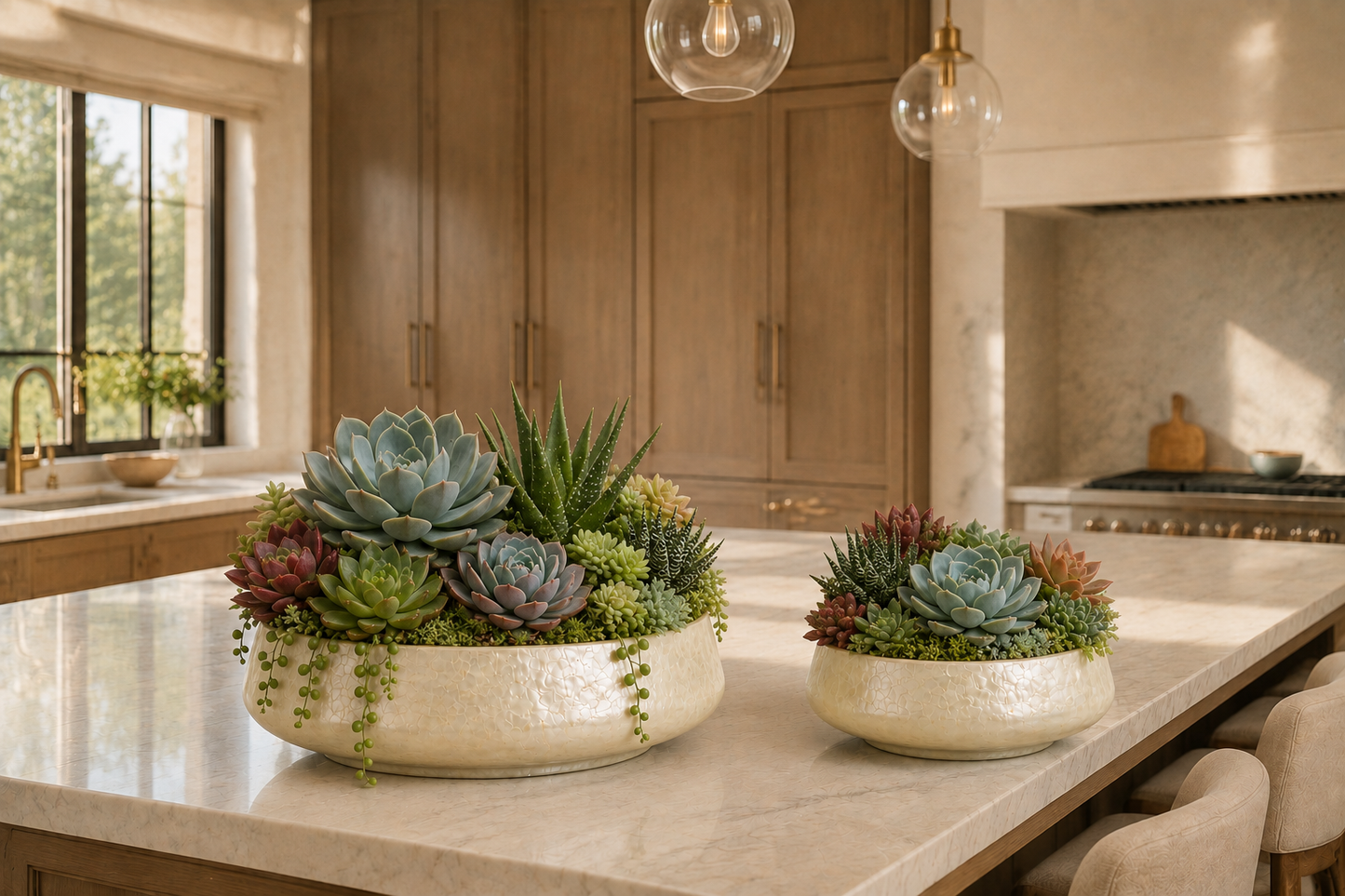 Melia Shell Mosaic Bowl Planter Set (Set of 2)