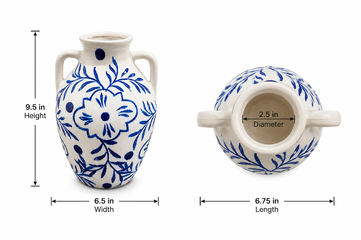 Dina Classic Chinoiserie Ceramic Handled Vase