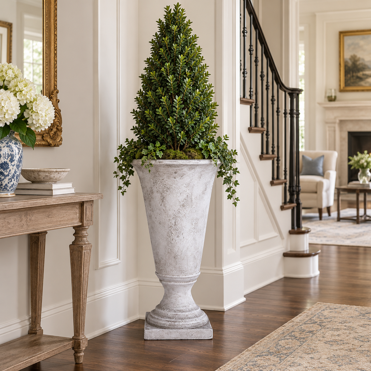 Niya Classic Fiberglass Urn Planter with Pedestal