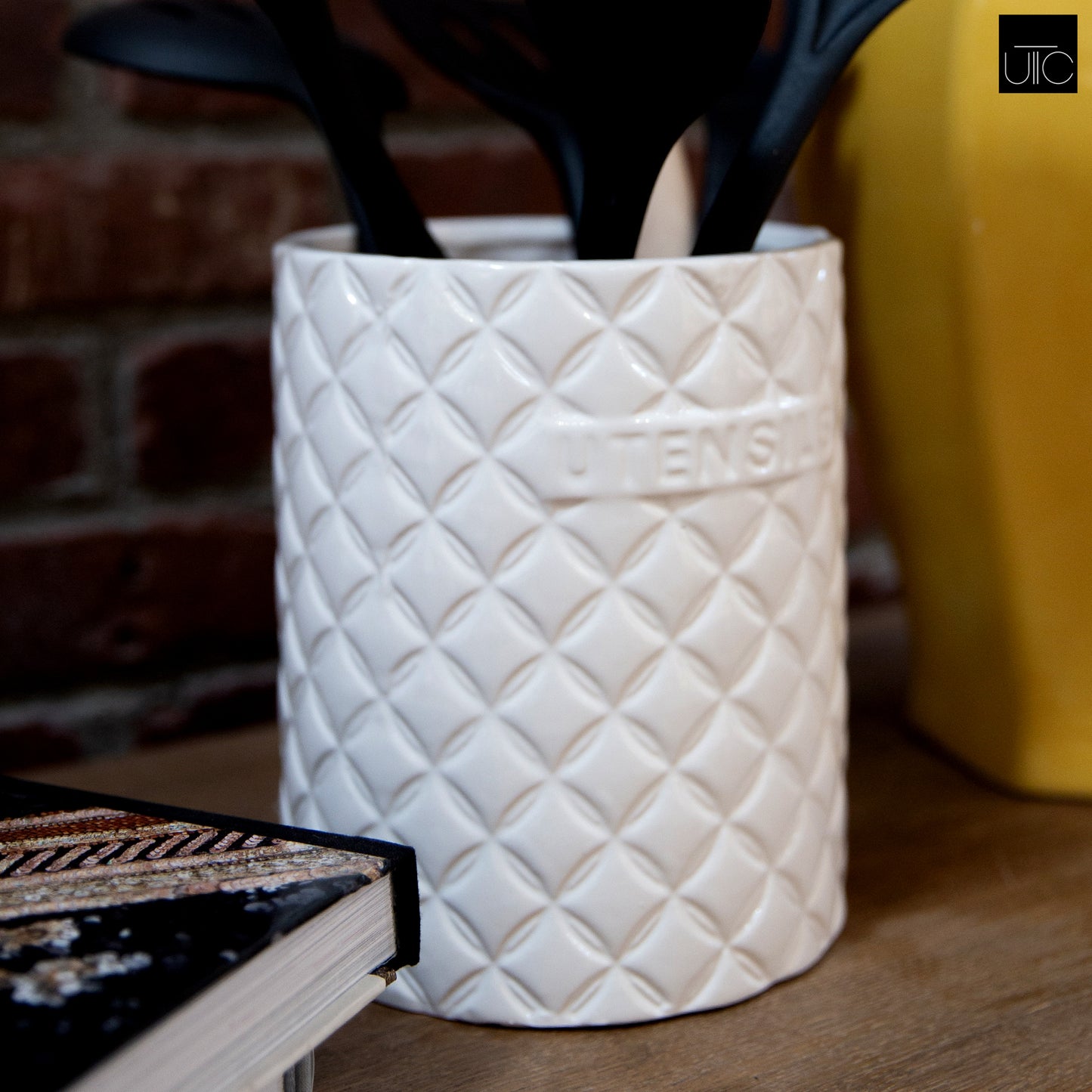 Brinna Embossed Ceramic Utensil Jar