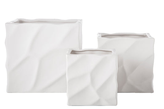 Ceramic Square Pot Matte Finish White-7.00"H -245