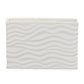 A ceramic wide rectangle vase with a matte finish and embossed wavy pattern design in white color.