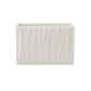 A ceramic wide rectangle vase with a matte finish and embossed wavy pattern design in white color.