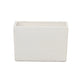 A ceramic wide rectangle vase with a matte finish and embossed wavy pattern design in white color.