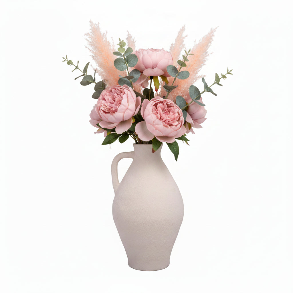 Nova Cream Ceramic Jug Vase with Textured Finish