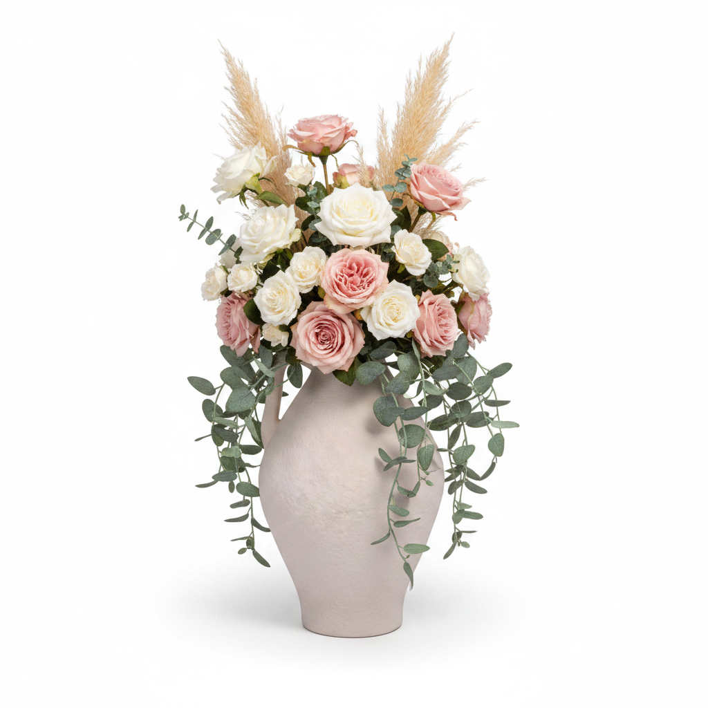 Nova Cream Ceramic Jug Vase with Textured Finish