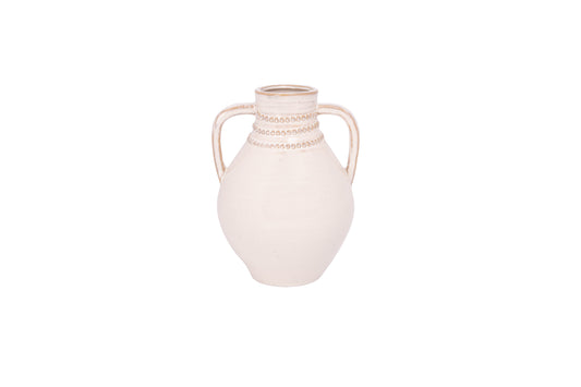 Ceramic Vase Finish White And Beige-9.00"H