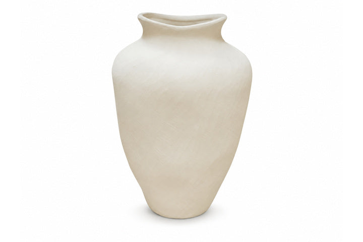 River Handcrafted Textured Urn Vase with Wavy Rim