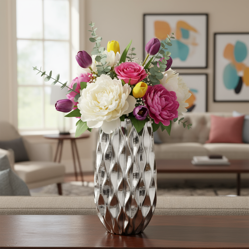 Ariellah Ceramic Round Vase with Embossed Wave Design