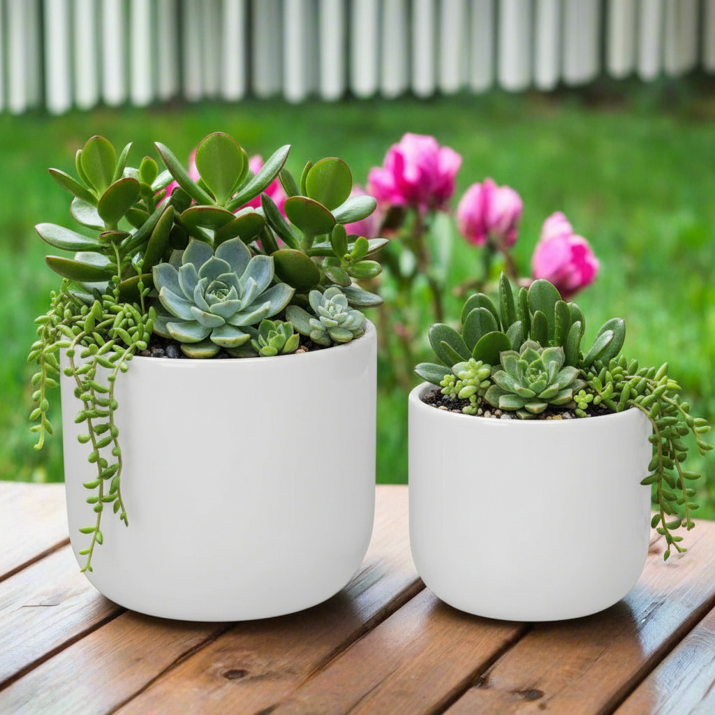 Selvano Two-toned Ceramic Planter Set (Set of 2)