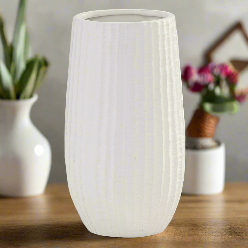 Bernice Textured White Ceramic Vase