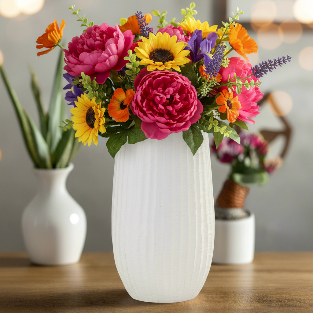 Bernice Textured White Ceramic Vase