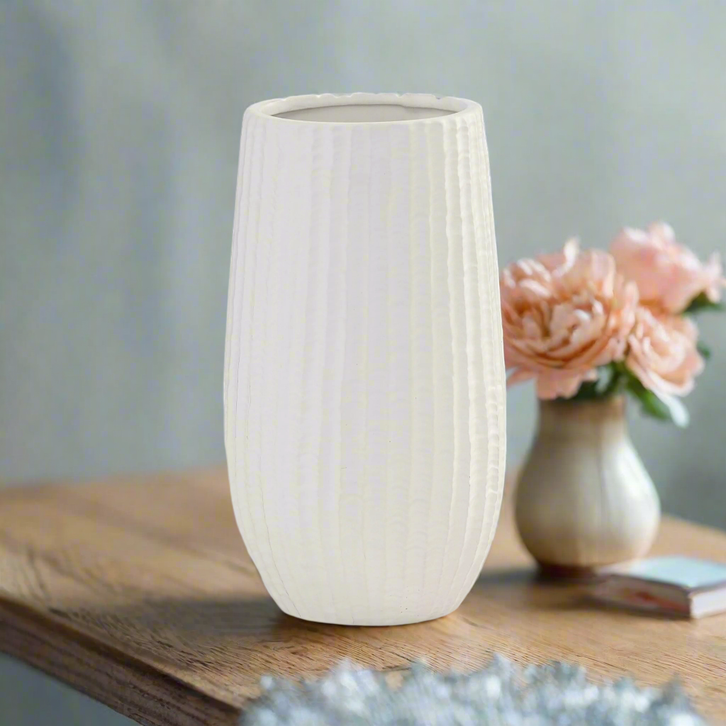 Bernice Textured White Ceramic Vase