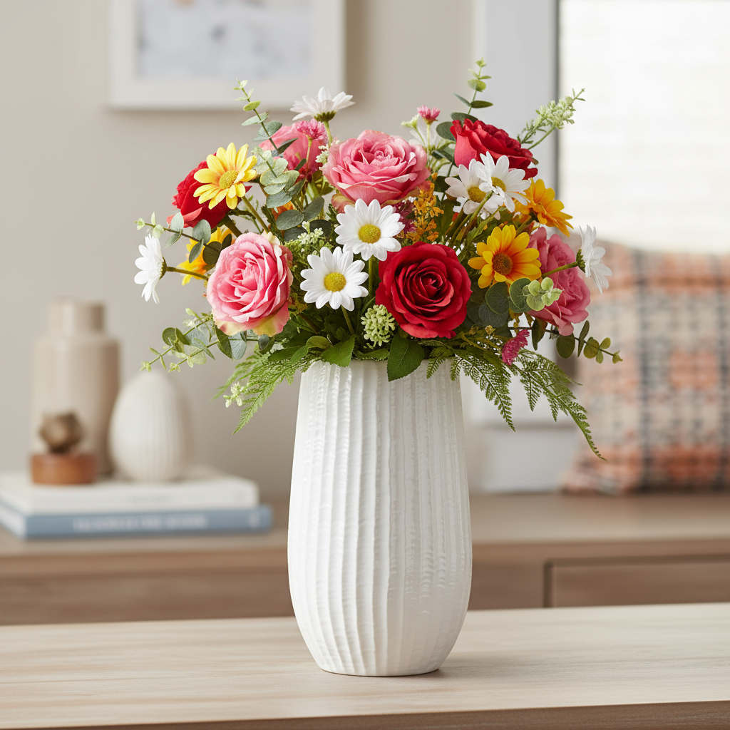 Bernice Textured White Ceramic Vase