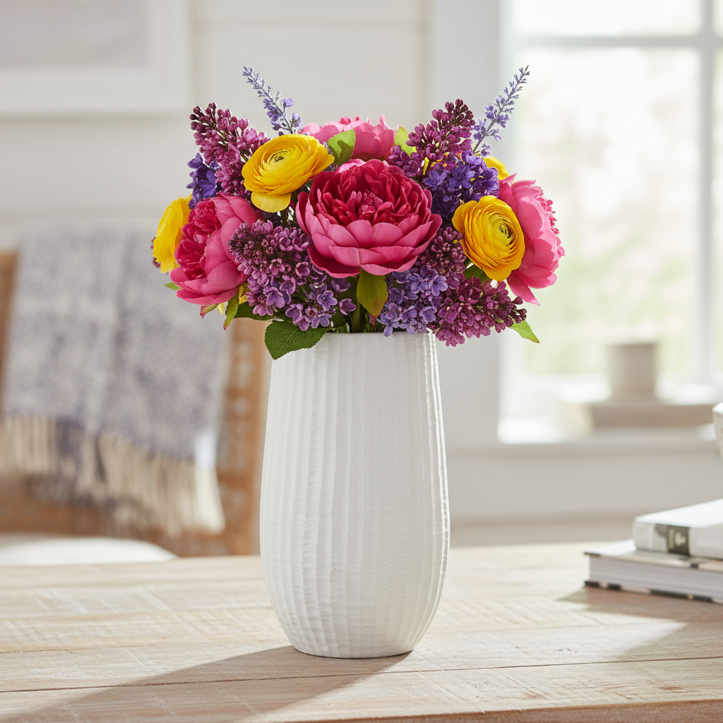 Bernice Textured White Ceramic Vase