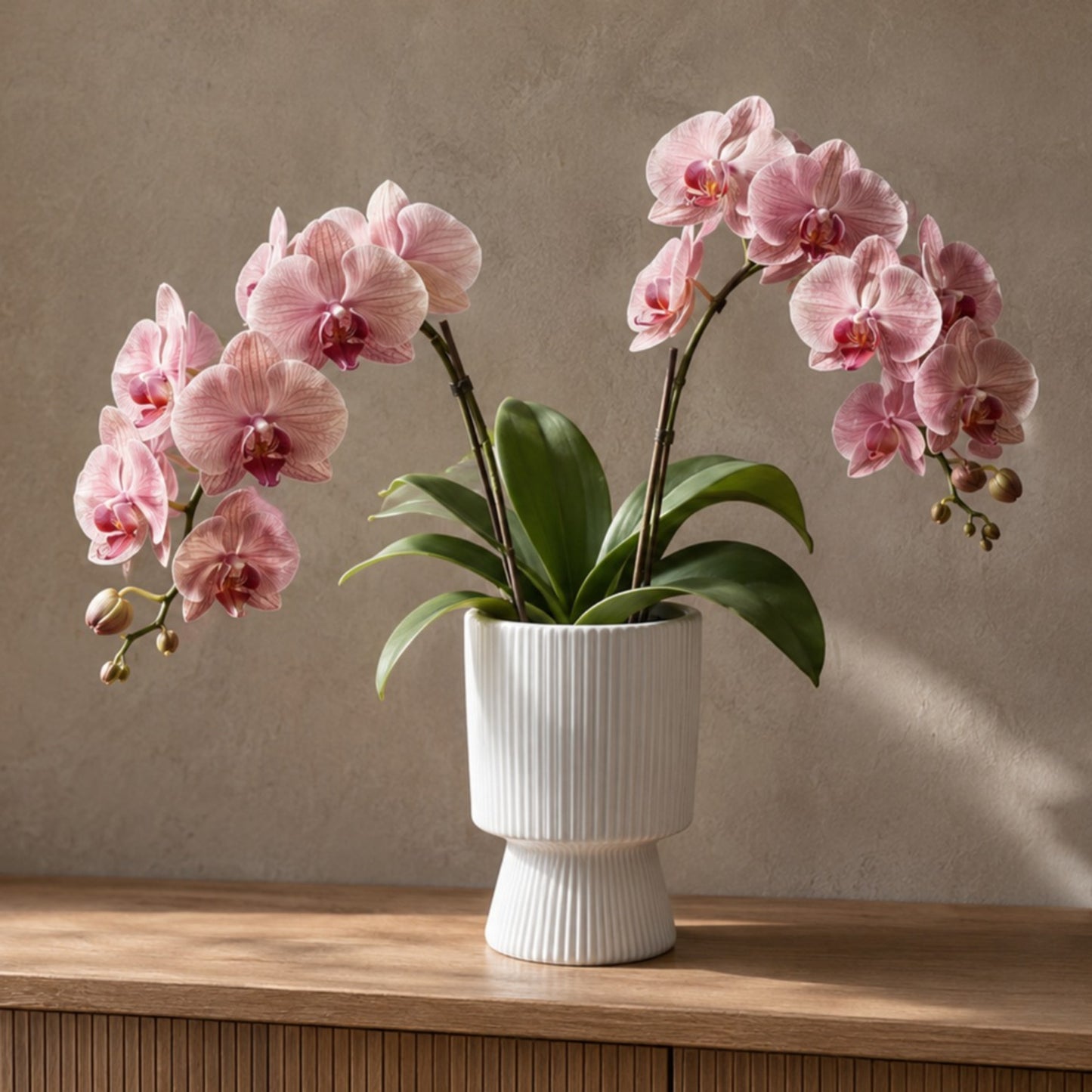 Oksana Ribbed Stoneware Vase with Tapered Pedestal Base
