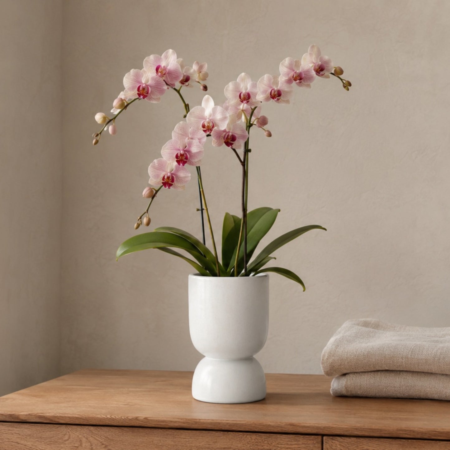 Feya Sculpted Stoneware Pot with Pedestal Base