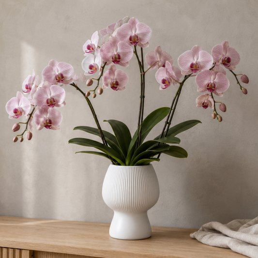 Zoryana Sculpted Stoneware Pot with Pedestal Base
