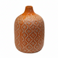 Decorative orange vase with a geometric pattern on a white background