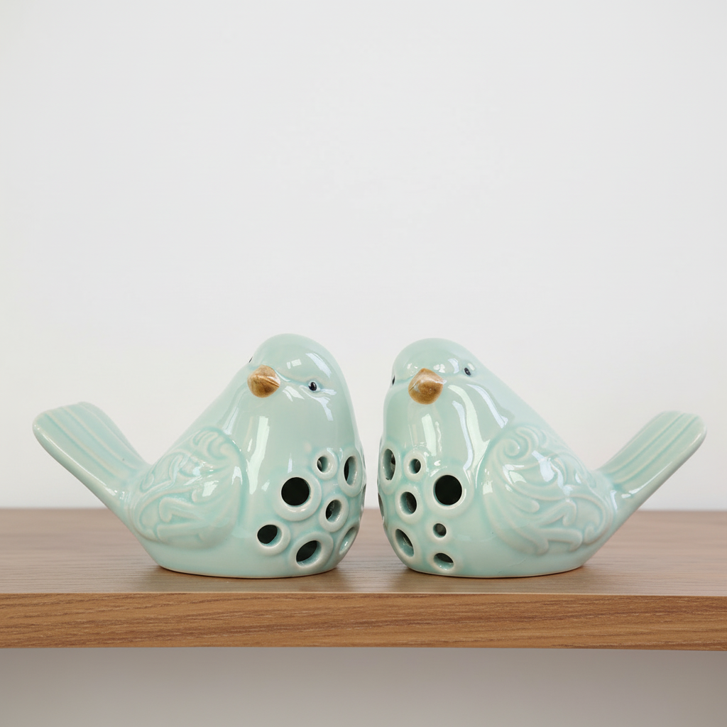 Tevara Cutout Porcelain Bird Figurines (Set of 2)