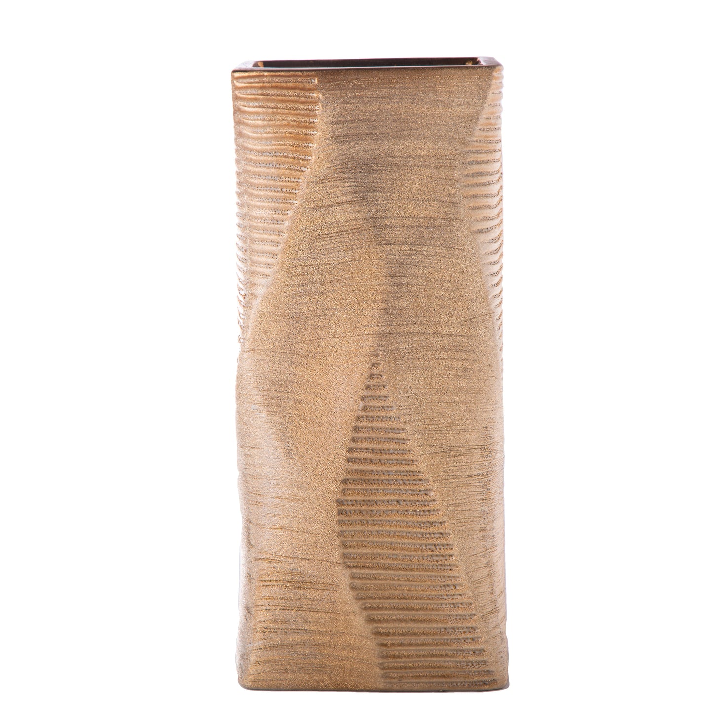 Jessalyn Ceramic Rectangular Vase with Brushed Geometric Pattern