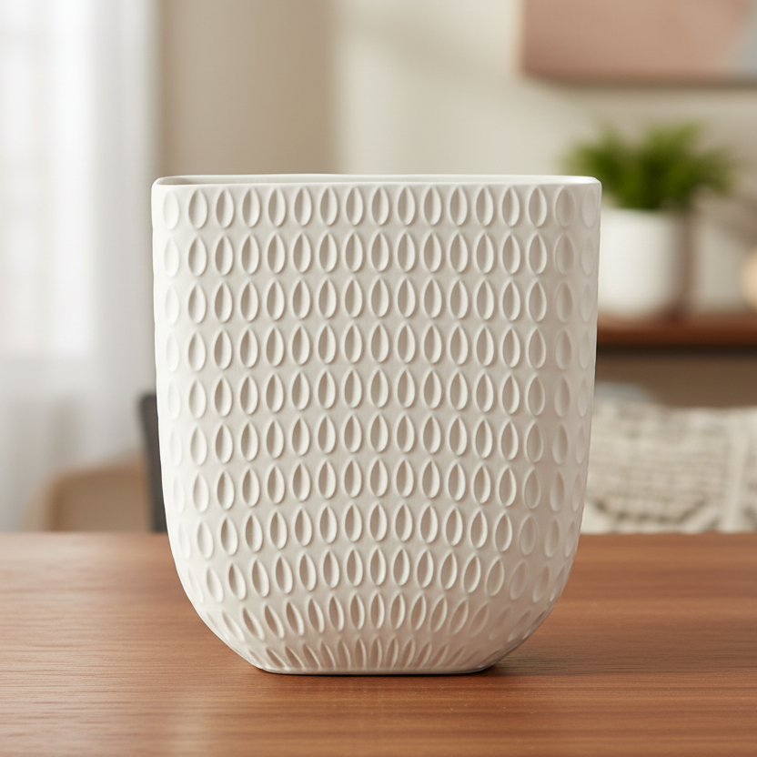 Martina Ceramic Tall Rectangle Vase with Elliptical Pattern