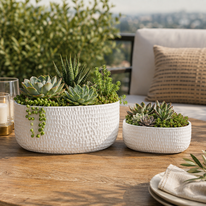 Licha Textured Ceramic Low Oval Planter Set (Set of 2)