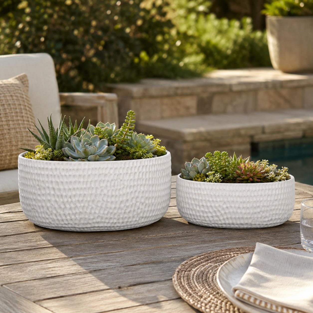 Licha Textured Ceramic Low Oval Planter Set (Set of 2)