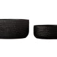 Ceramic Low Oval Wide Opening Pot with Embossed Symmetric Pattern Design Body Set of Two Matte Finish
