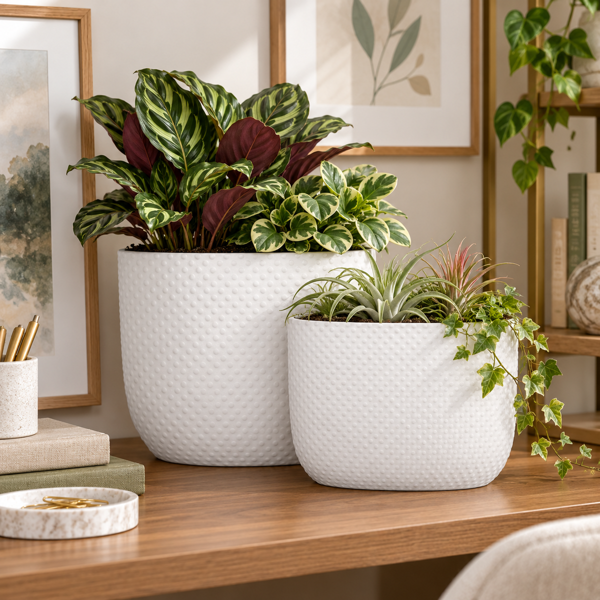 Dovara Symmetry Oval Ceramic Planter Set (Set of 2)