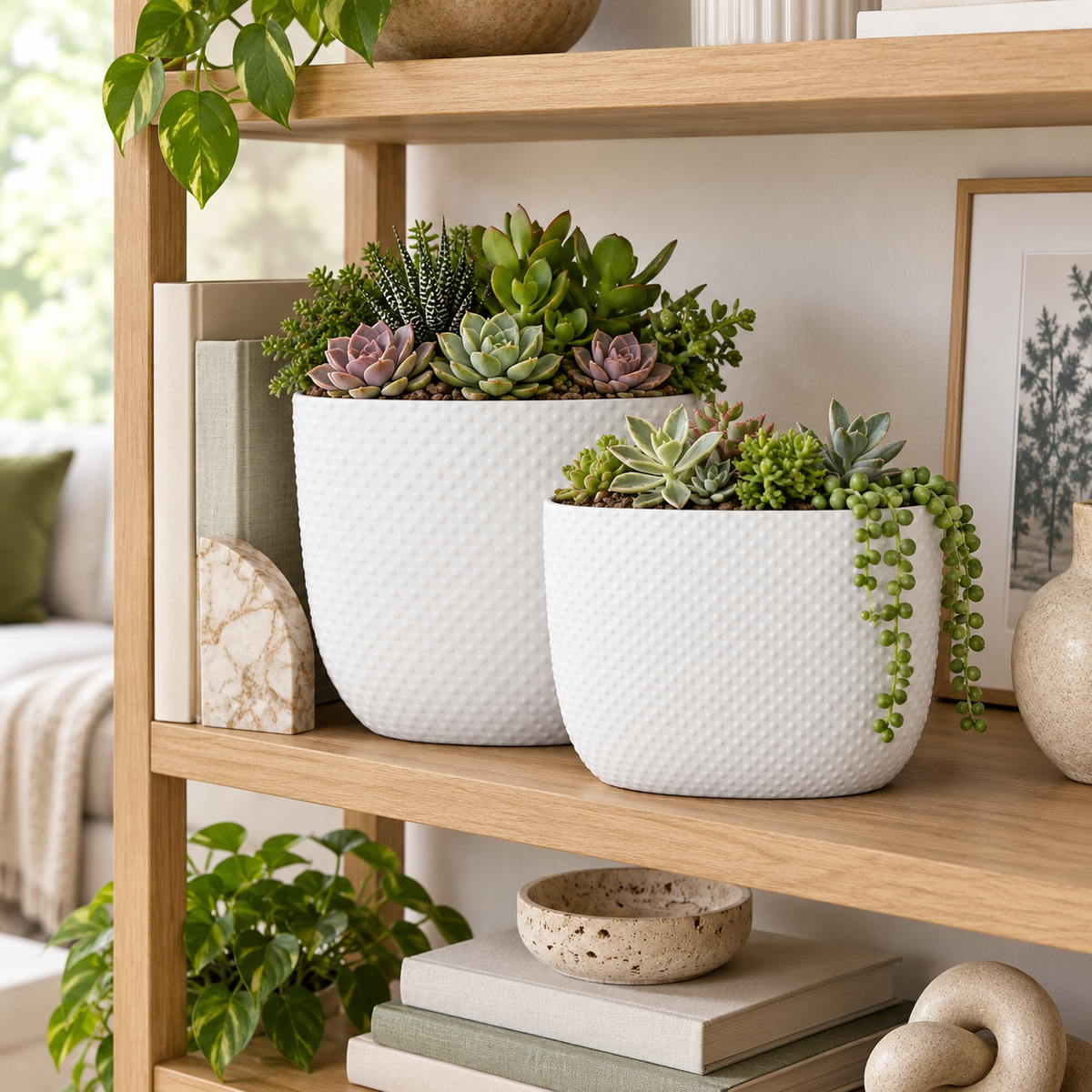Dovara Symmetry Oval Ceramic Planter Set (Set of 2)