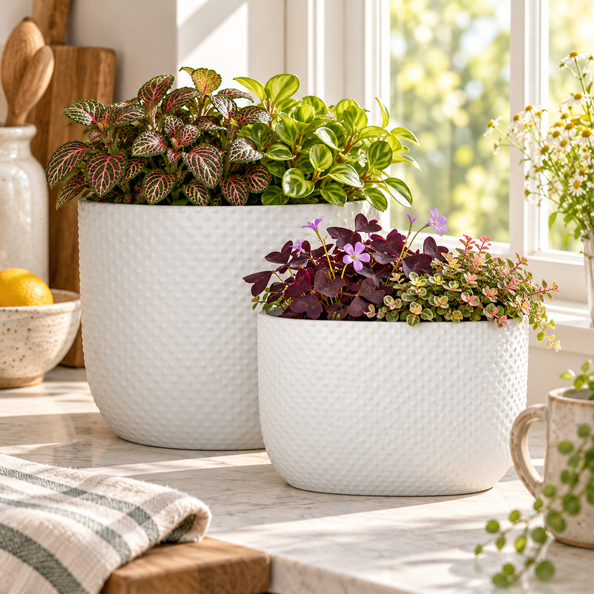 Dovara Symmetry Oval Ceramic Planter Set (Set of 2)