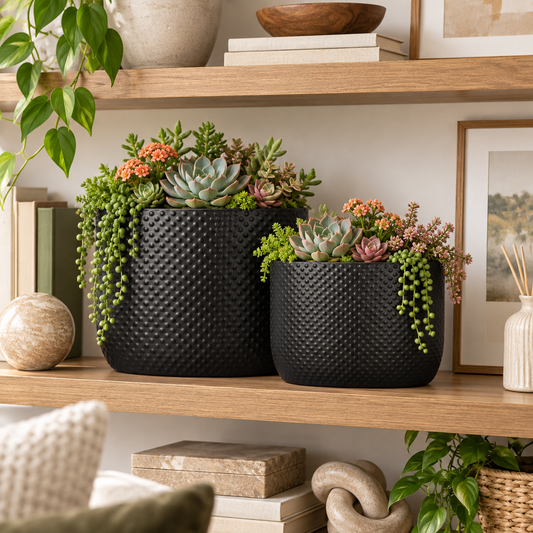 Dovara Symmetry Oval Ceramic Planter Set (Set of 2)