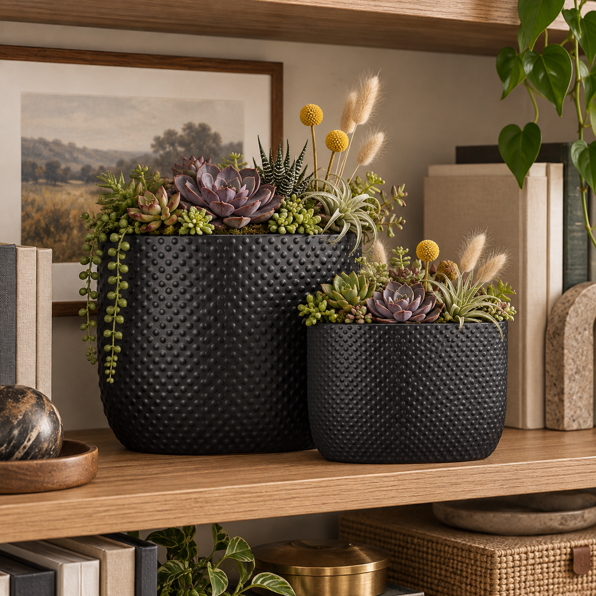 Dovara Symmetry Oval Ceramic Planter Set (Set of 2)
