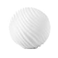 A single white ceramic ball decor with embossed wave spiral design, displayed against a neutral background.