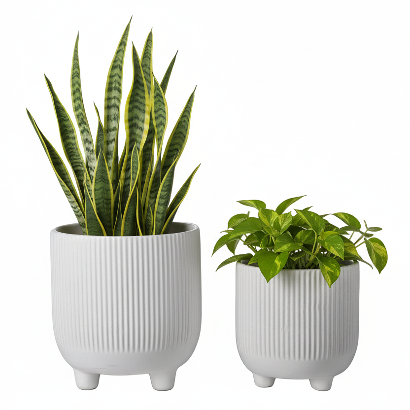 Vanya Ceramic Corrugated Pot on Tripod Stand (Set of 2)